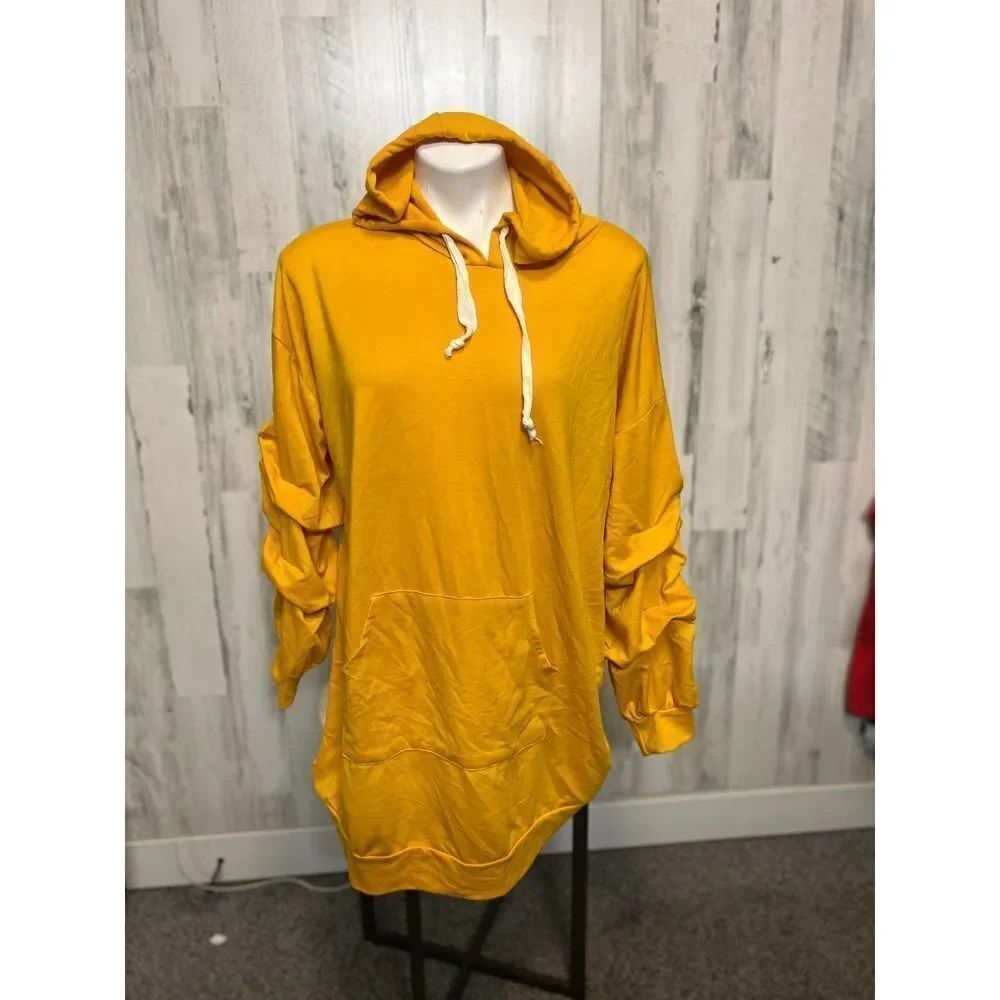 Ups & Downs Yellow Ruffle Sleeve Hoodie Dress Women’s 1X